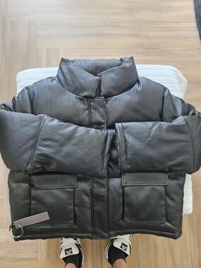 Ananke Black Ribbed Shine Puffer Jacket